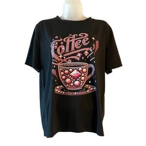 SHEIN Coffe Graphic T-shirt Black XL Crewneck Pullover